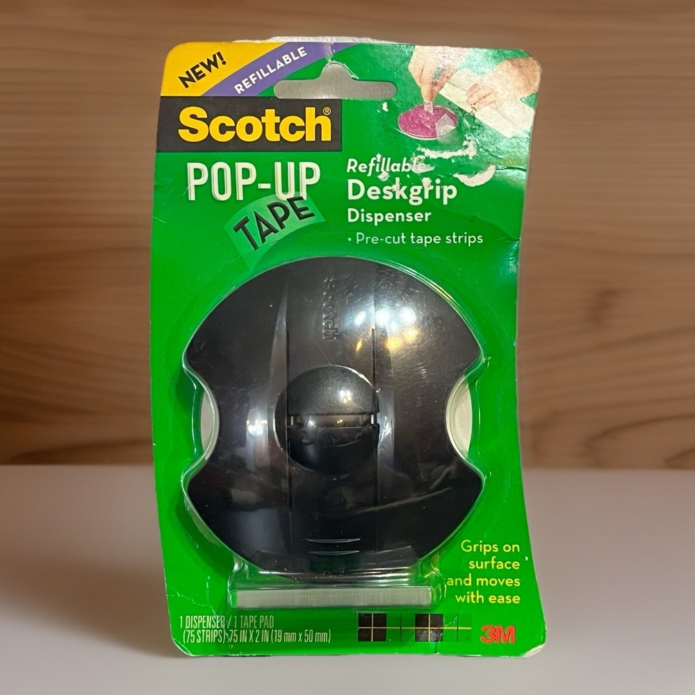 Scotch Pop-Up Tape DESKGRIP Dispenser w/ 75 Strips BLACK New in Package